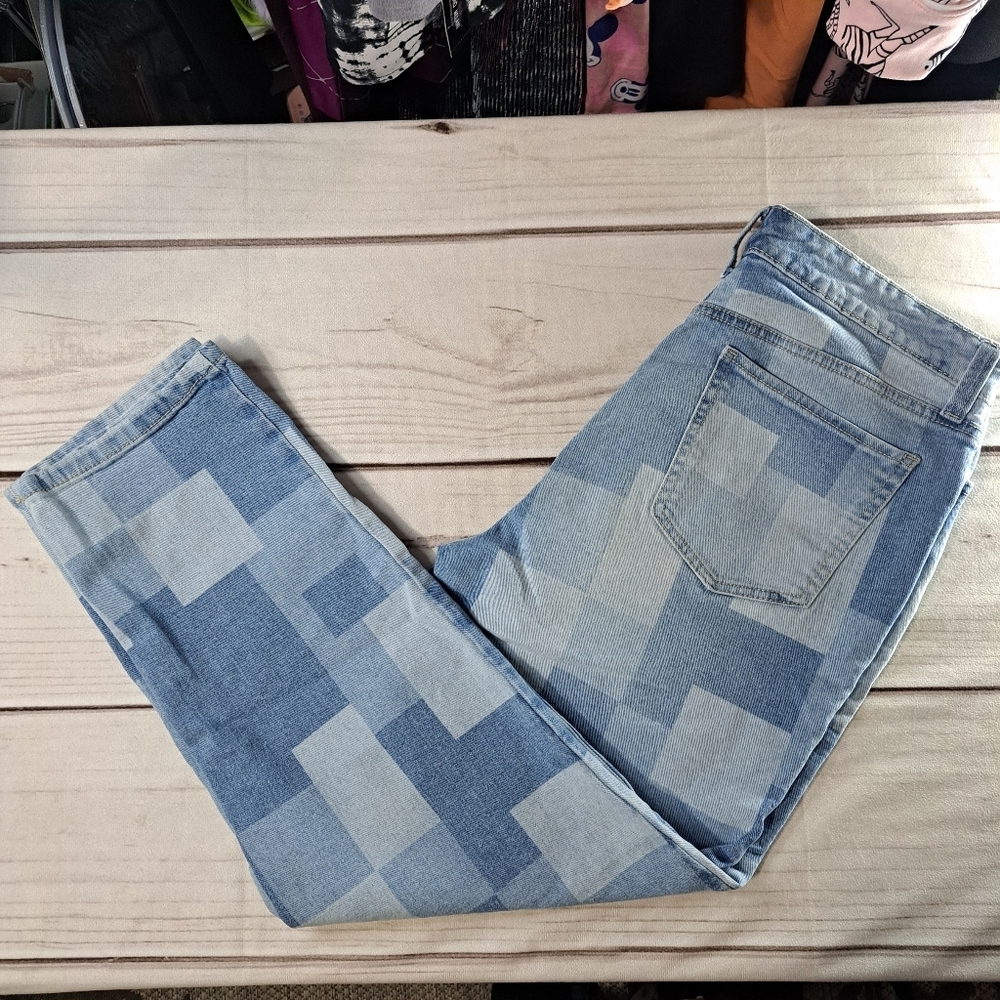 Style & Co Patchwork Look Straight Leg Blue Jeans Size 10
